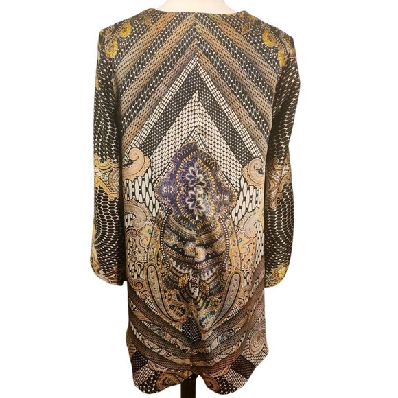 Lavender Brown Minidress Women's Size XS Boho Lavender Batik Print Blouson Shift - Picture 4 of 9